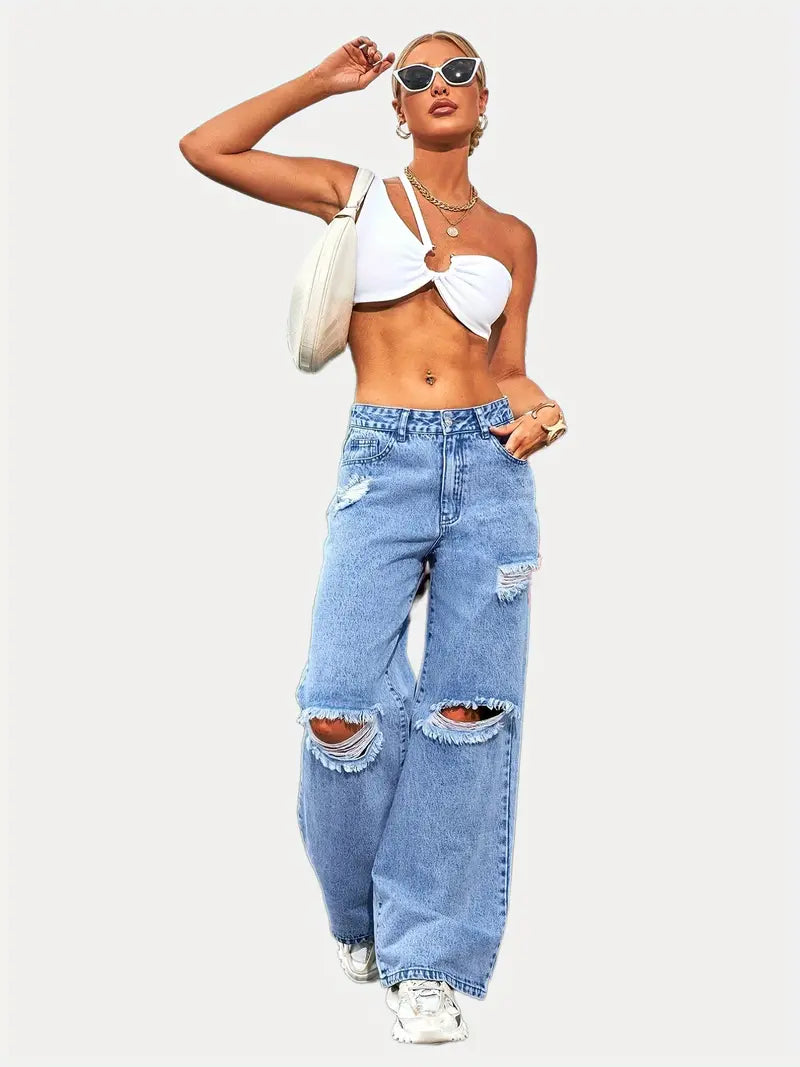 Wide Leg Ripped Jeans for Women