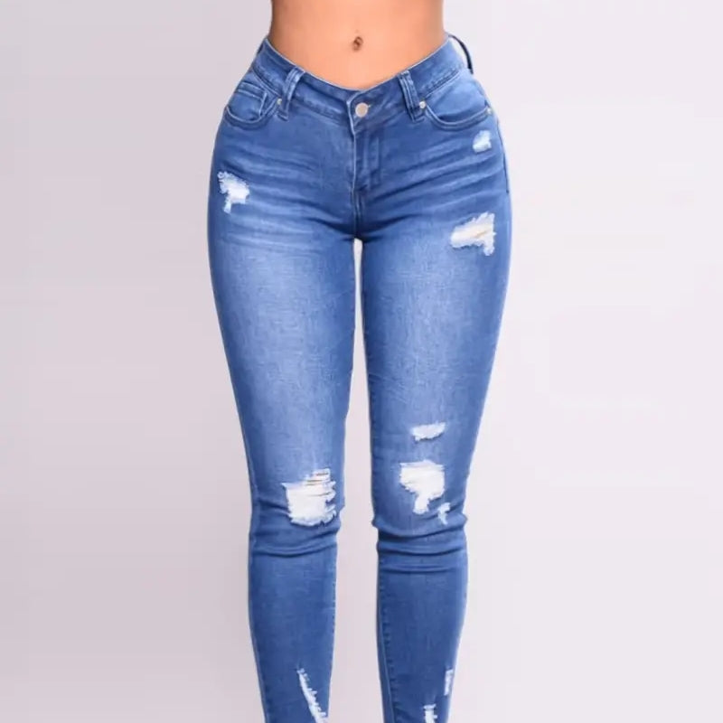 Rise Denim Ripped Skinny Jeans