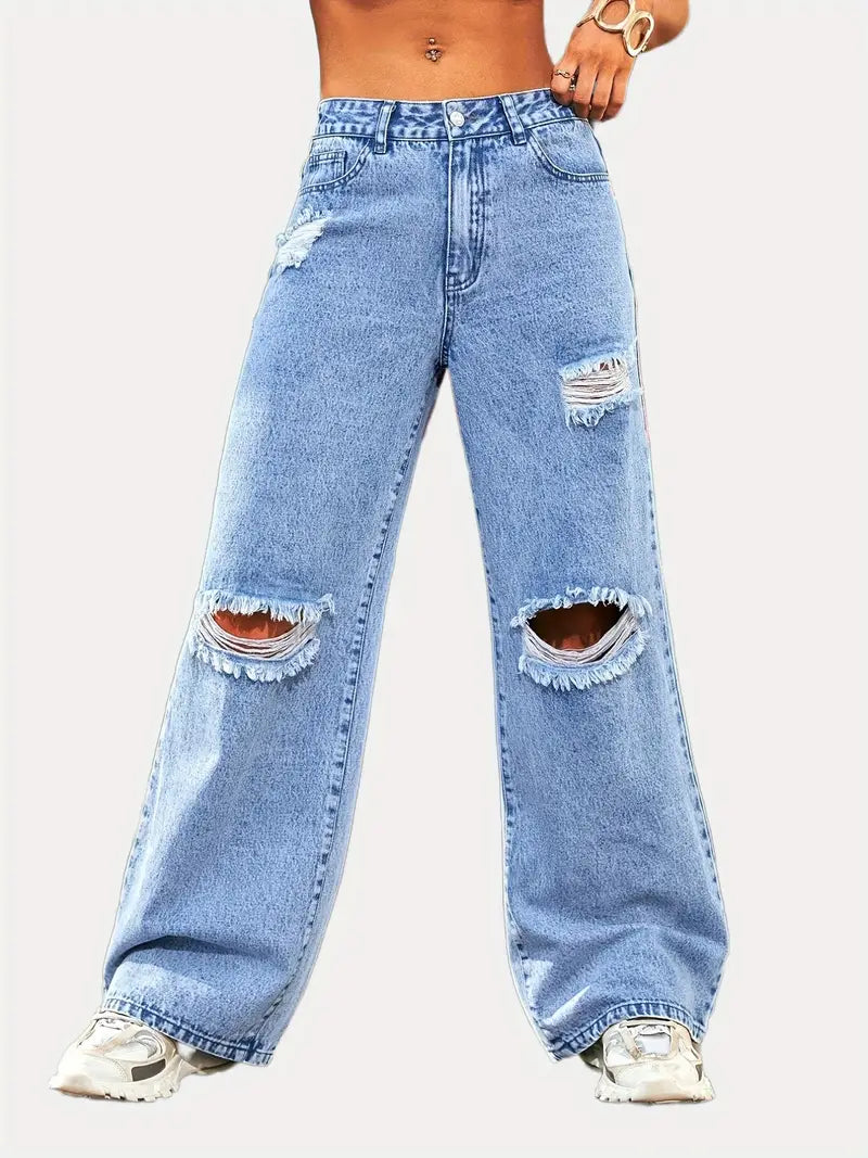 Wide Leg Ripped Jeans for Women