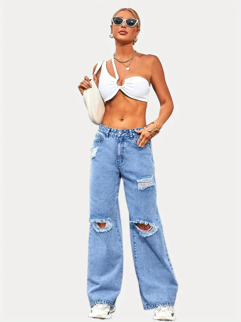 Wide Leg Ripped Jeans for Women