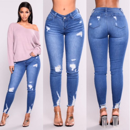 Rise Denim Ripped Skinny Jeans