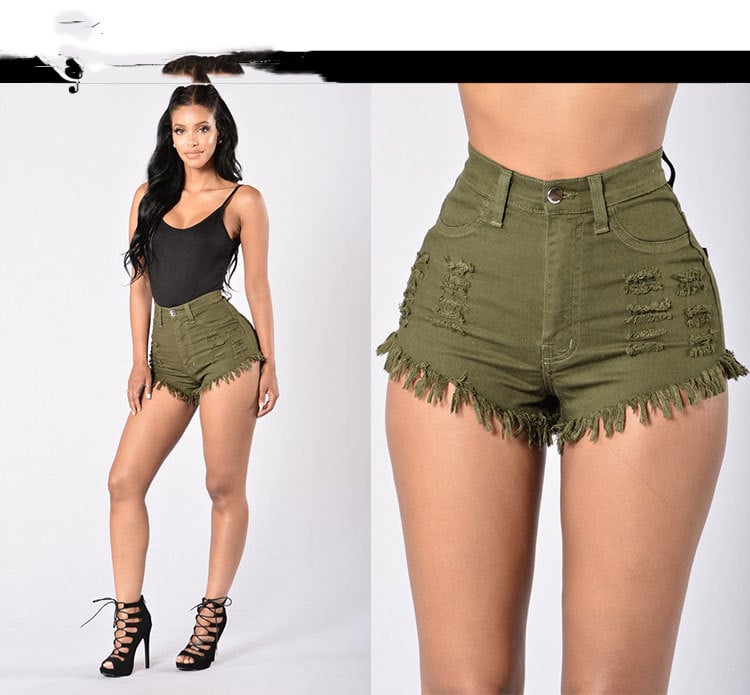 Women's Stretchy Frayed Denim Hot Pants Shorts