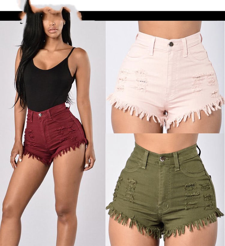 Women's Stretchy Frayed Denim Hot Pants Shorts
