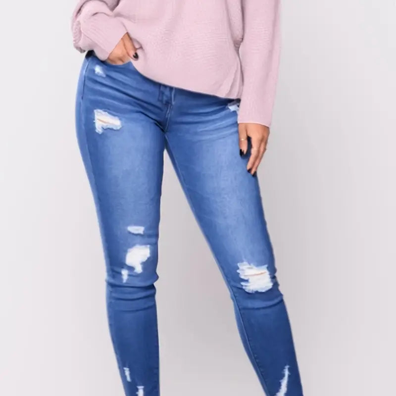 Rise Denim Ripped Skinny Jeans