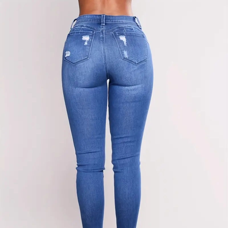 Rise Denim Ripped Skinny Jeans